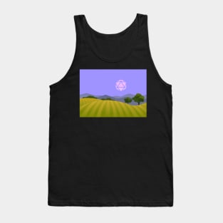 Blue Hour D20 Dice Moon Over Farm RPG Night Roleplaying Landsapes Tank Top